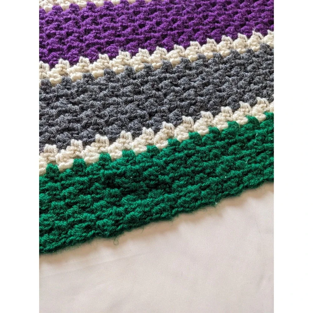 Handmade Blanket Afghan Throw‎ Crochet Green Purple Yellow 41